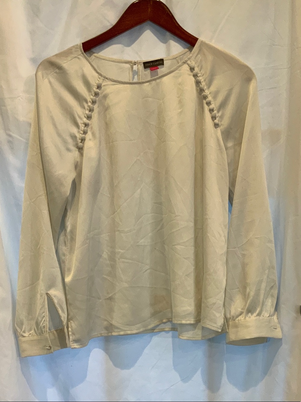 Vince Camuto Button-Trim Cream Long-Sleeve Blouse